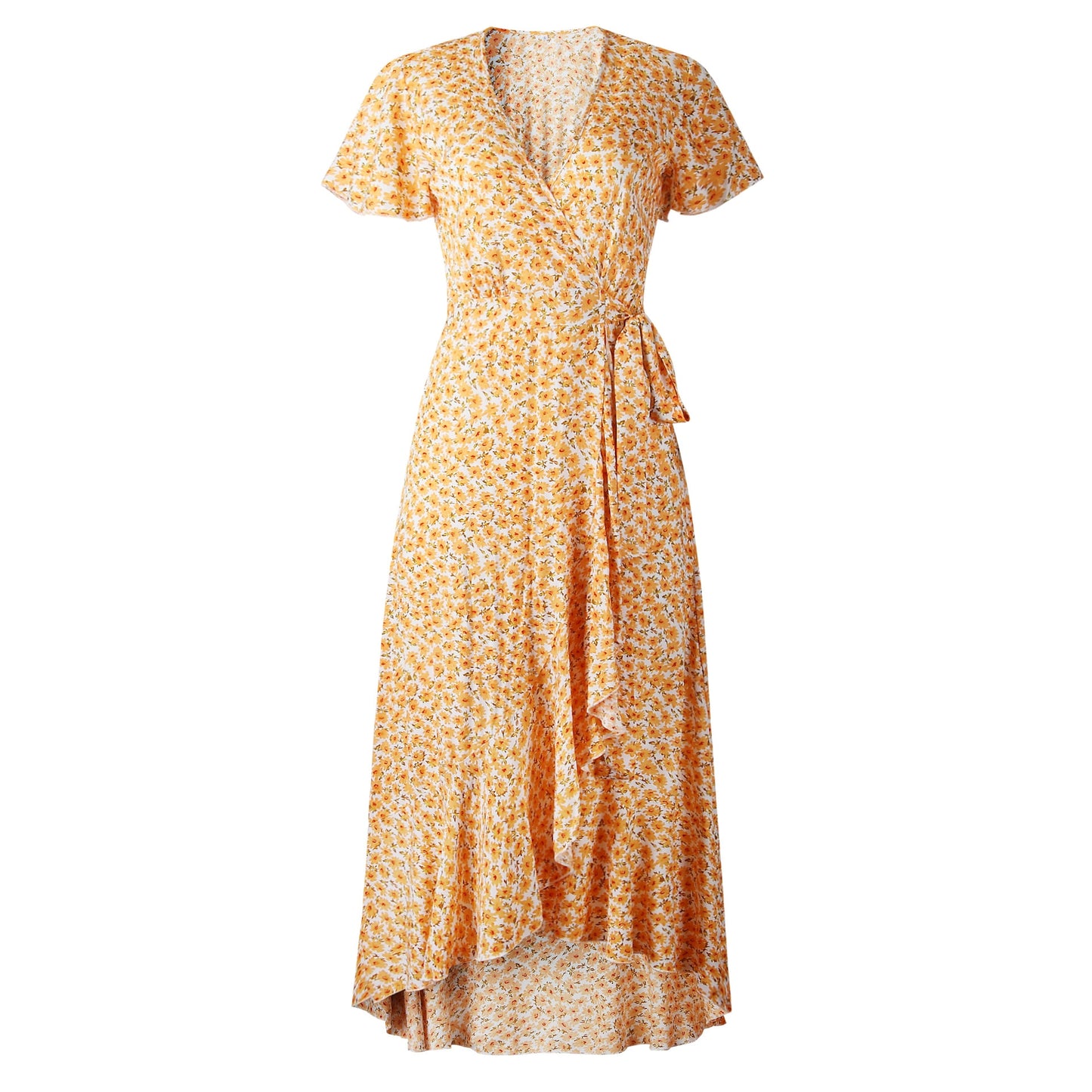 Boho Ruffle Trim Wrap Dress