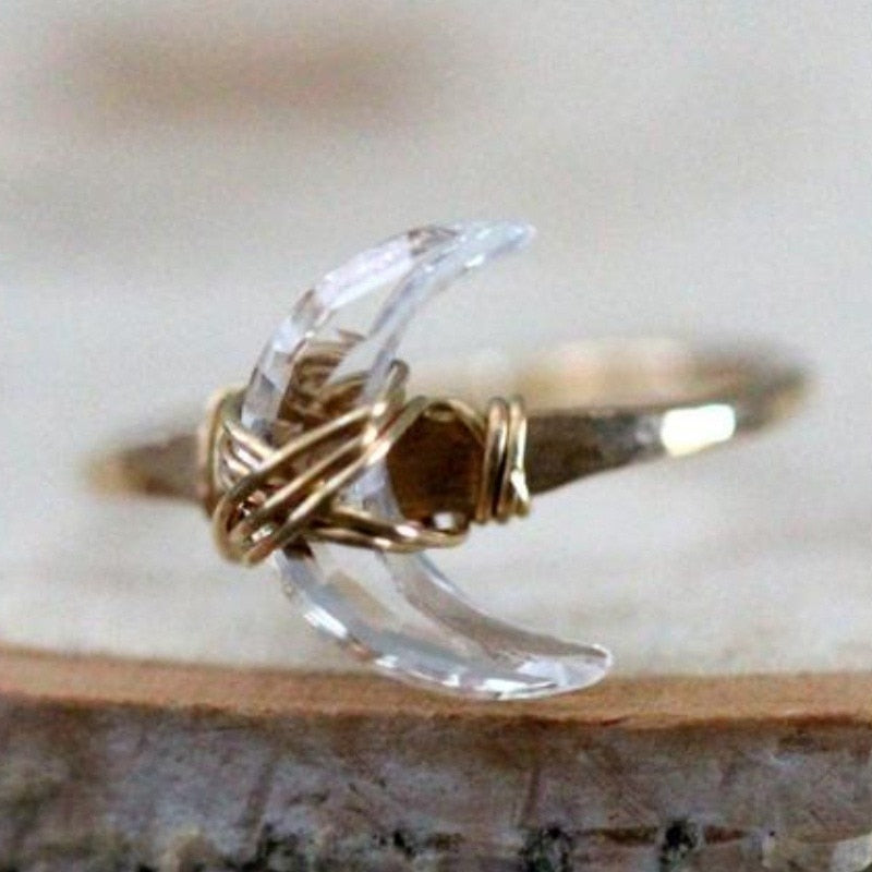Boho Moon Crescent Crystal Ring - Top Boho