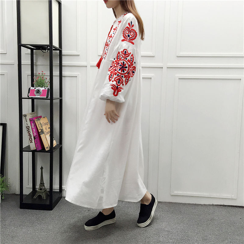 Boho Floral Embroidery Beach Dress - Top Boho