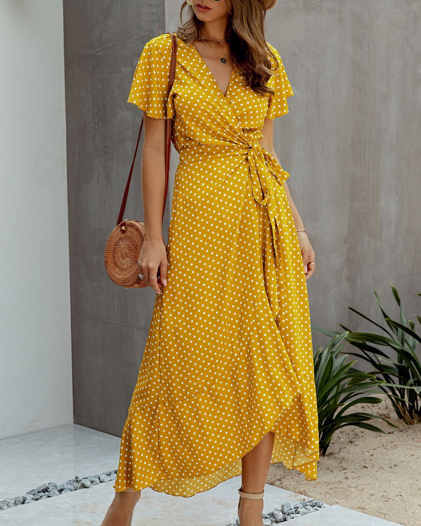 Boho Ruffle Trim Wrap Dress