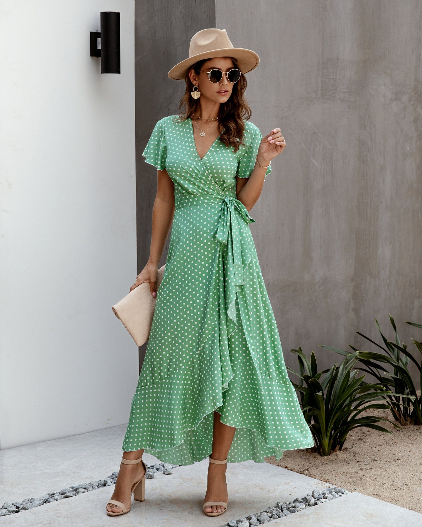 Boho Ruffle Trim Wrap Dress