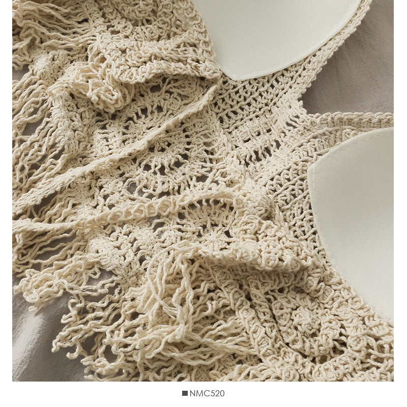 Crochet Tassel Halter Neck Crop Top - Top Boho