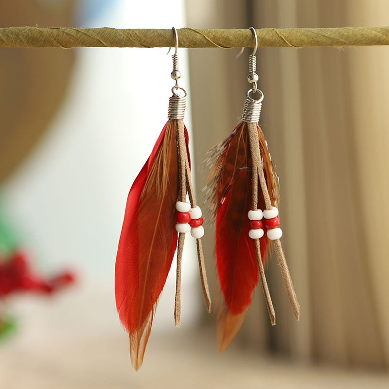 Boho Feather Tassel Earrings