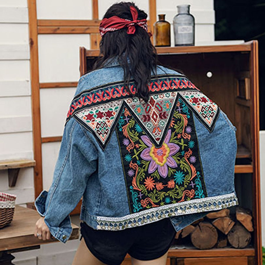 Boho Denim Floral Jacket