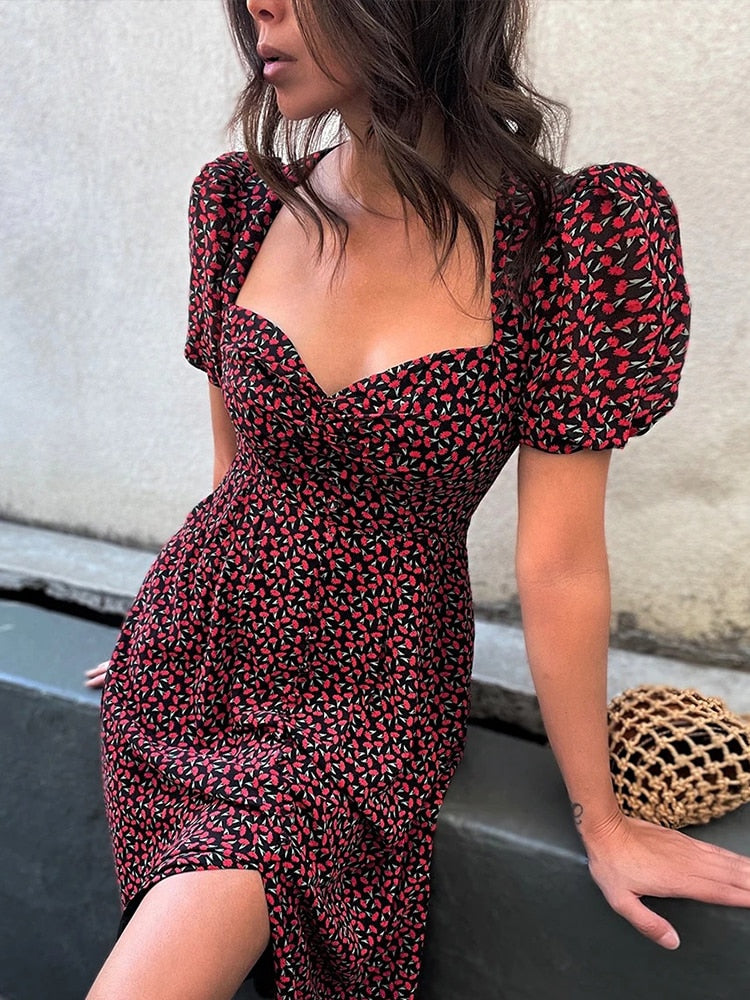 Boho Puff Short Sleeve Maxi Dress