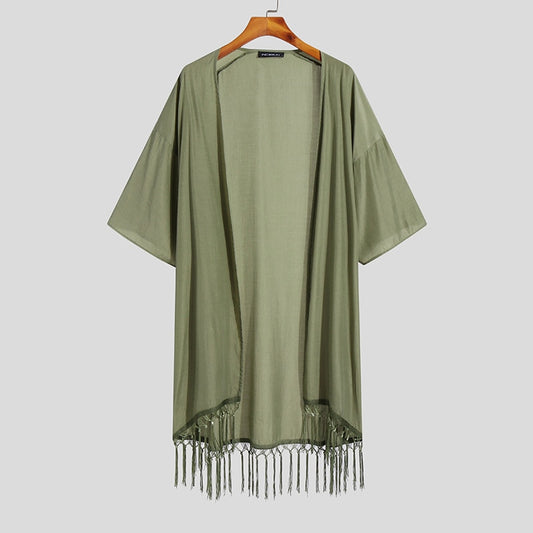 Short Sleeve Long Style Cardigan - Top Boho