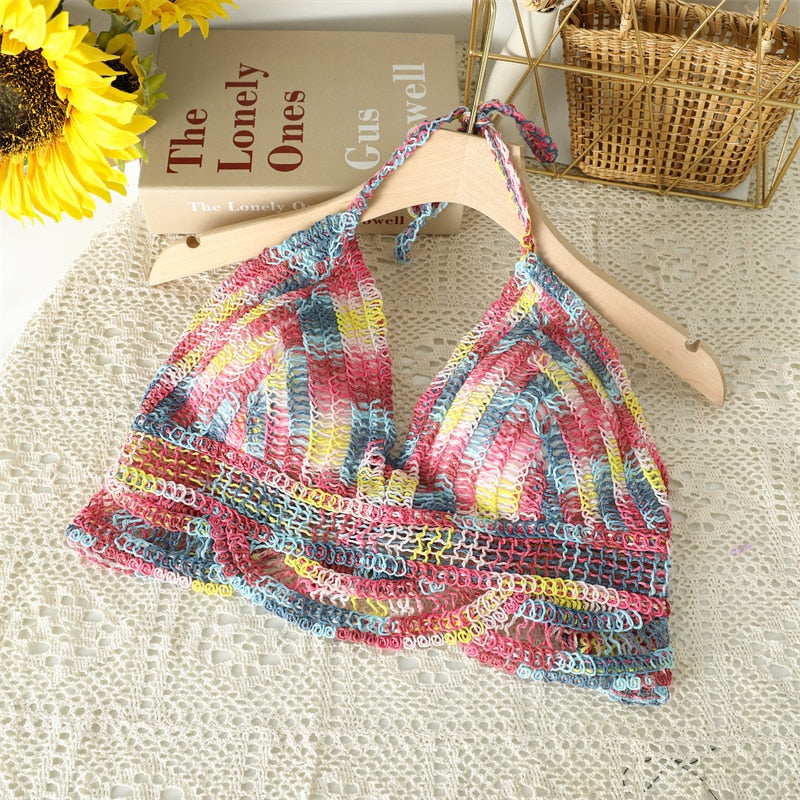 Crochet Tassel Halter Neck Crop Top - Top Boho