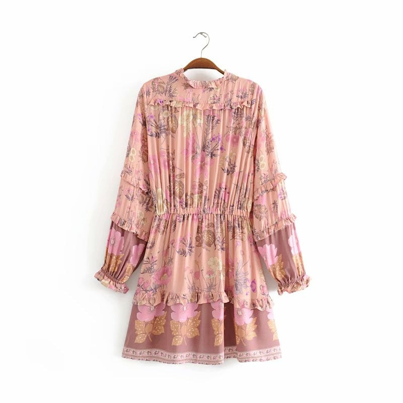Boho Long Sleeve Ruffles Dress