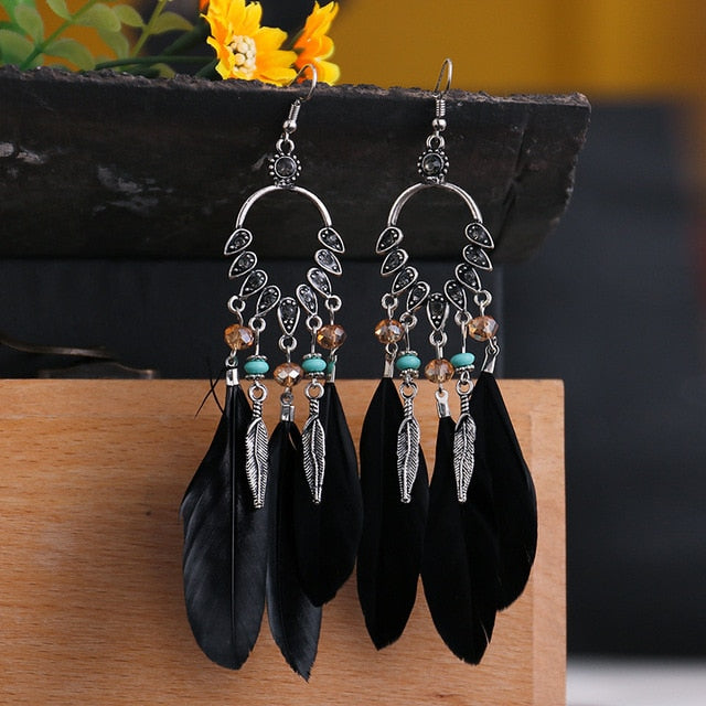 Boho Feather Tassel Earrings