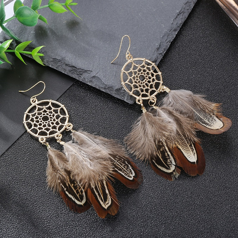 Boho Feather Tassel Earrings