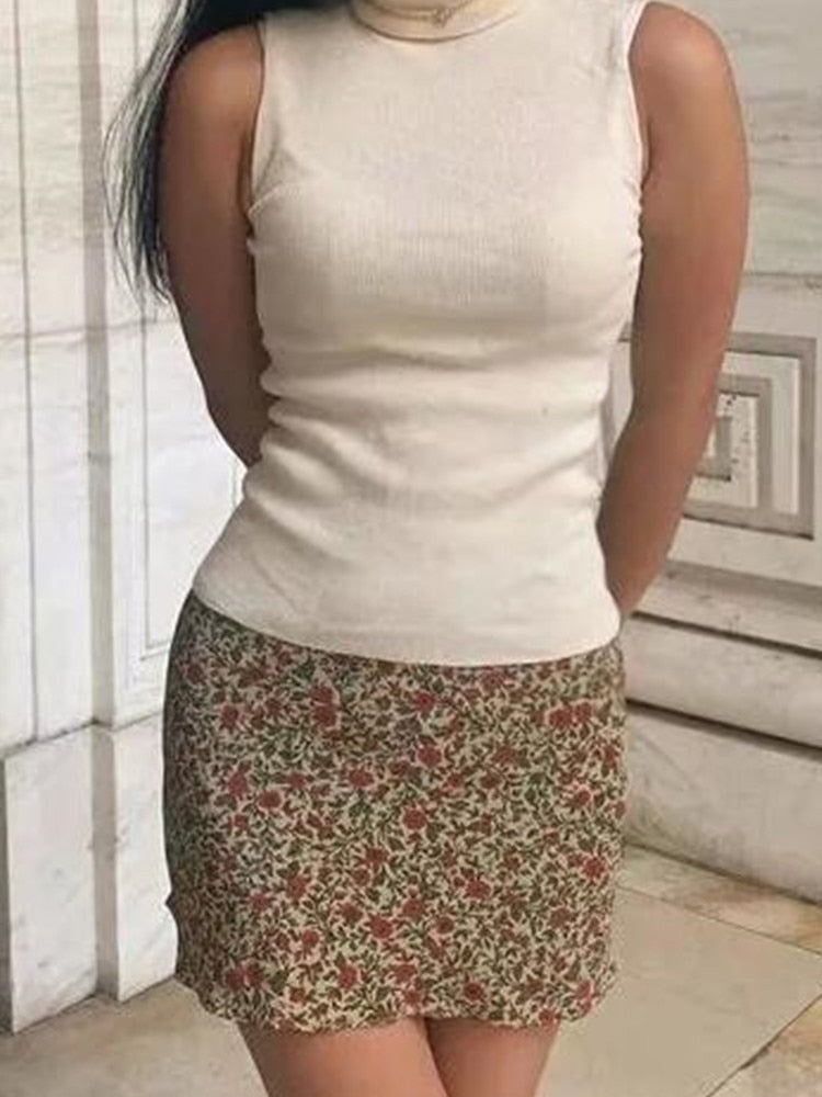 Boho Floral Print Mini Skirt