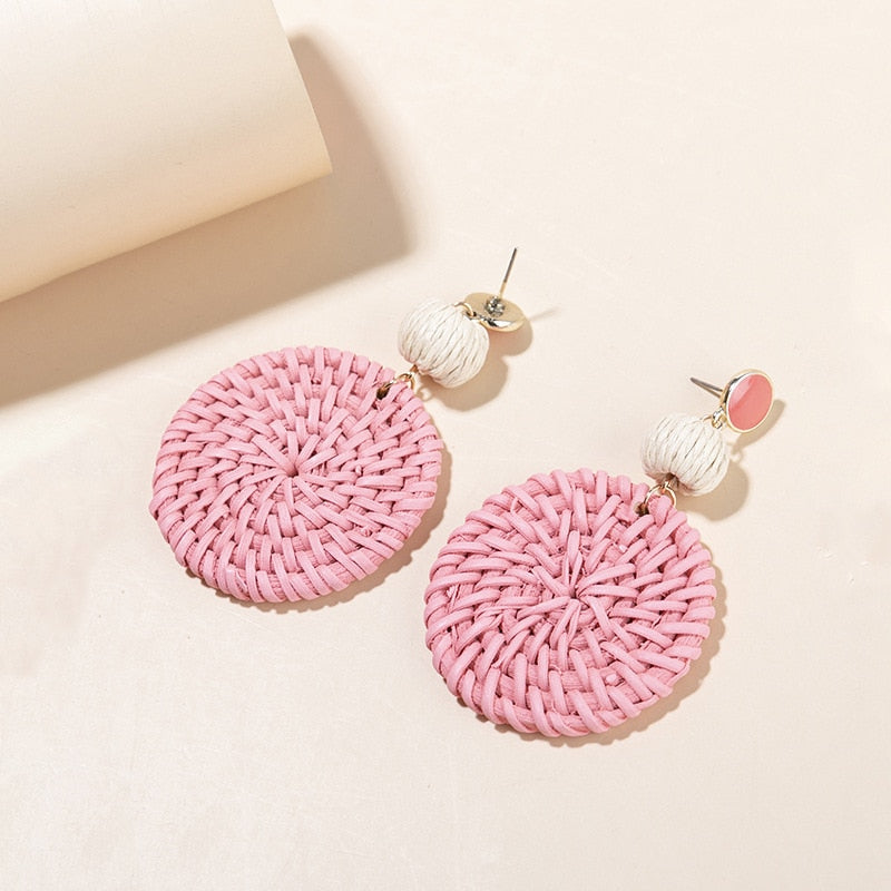 Boho Rattan With Raffia Tassel Pendant Earrings - Top Boho