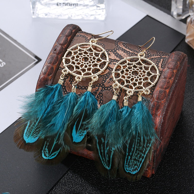 Boho Feather Tassel Earrings