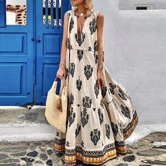 Boho Half-Open Collar Loose Dress - Top Boho