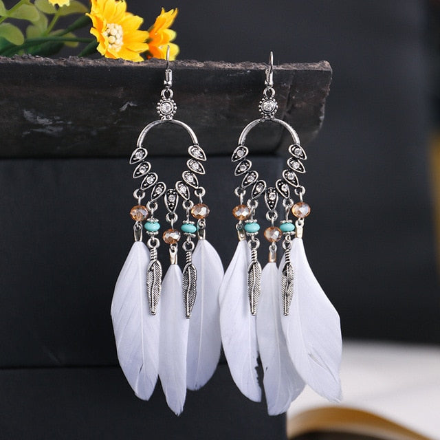 Boho Feather Tassel Earrings
