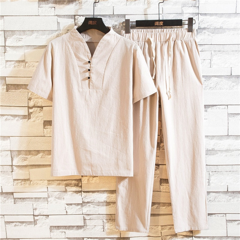 Cotton Short Sleeve Shirt & Pant Set