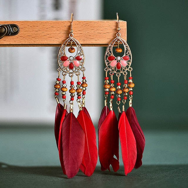 Boho Feather Tassel Earrings
