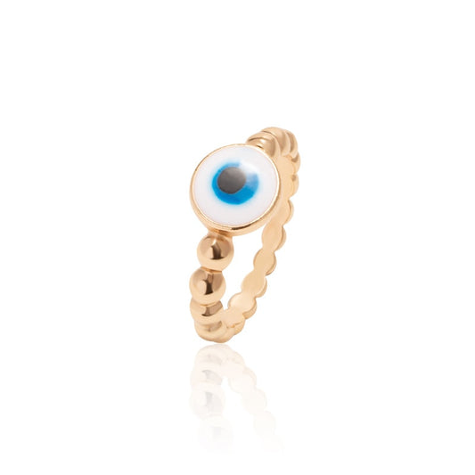 Boho Blue & Gold Evil Eye Ring - Top Boho