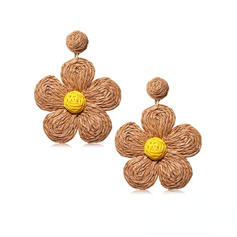 Boho Rattan With Raffia Tassel Pendant Earrings - Top Boho