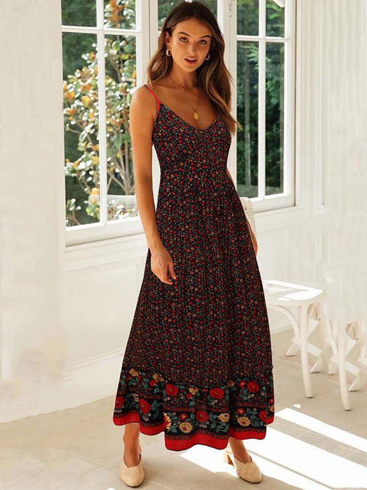 Boho Floral Spaghetti Strap Dress - Top Boho