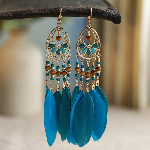 Boho Feather Tassel Earrings