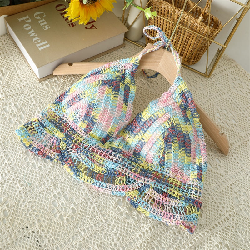 Crochet Tassel Halter Neck Crop Top - Top Boho