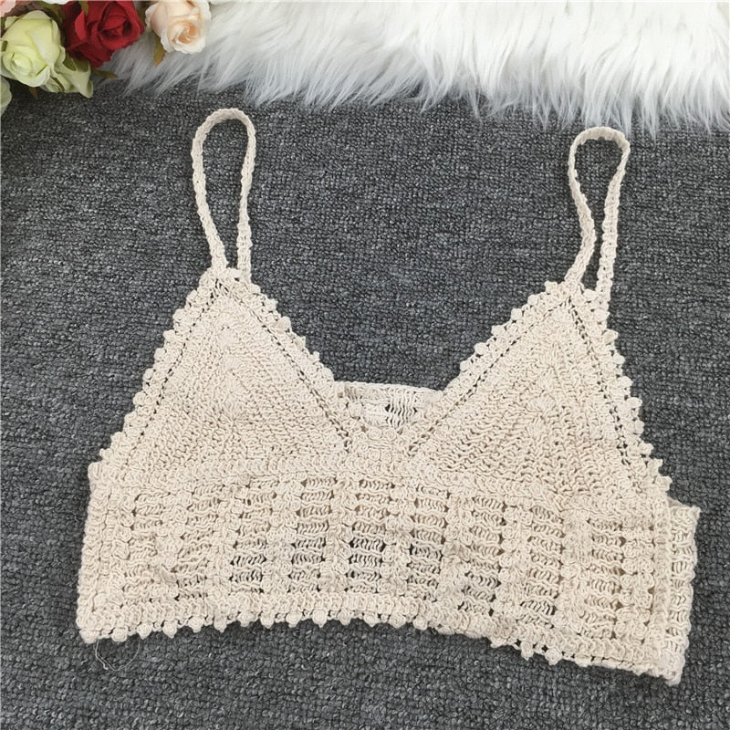 Crochet Tassel Halter Neck Crop Top - Top Boho