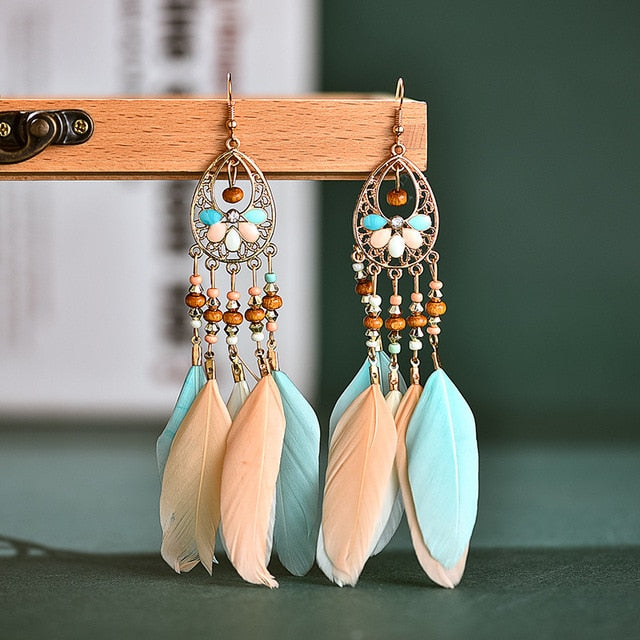 Boho Feather Tassel Earrings