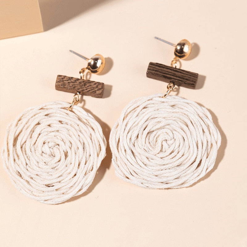 Boho Rattan With Raffia Tassel Pendant Earrings - Top Boho