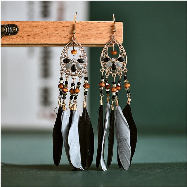 Boho Feather Tassel Earrings