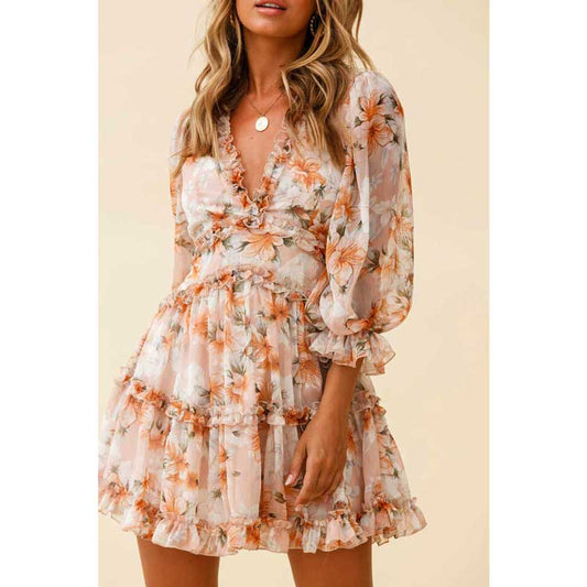 Boho Floral Ruffle Backless Dress - Top Boho