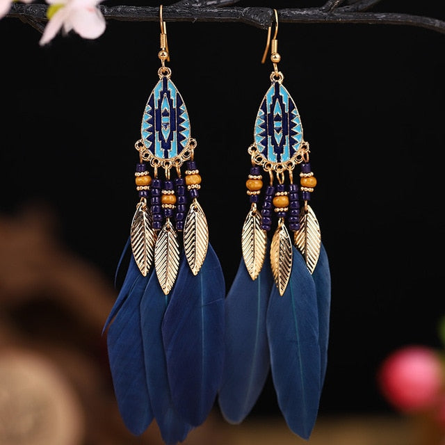 Boho Feather Tassel Earrings