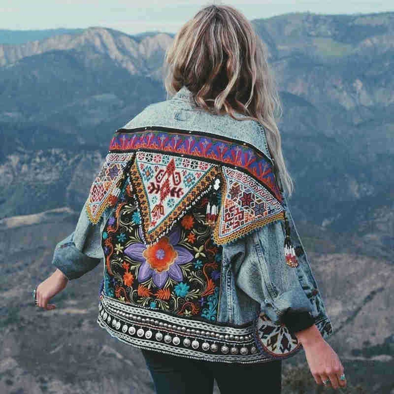 Boho Denim Floral Jacket