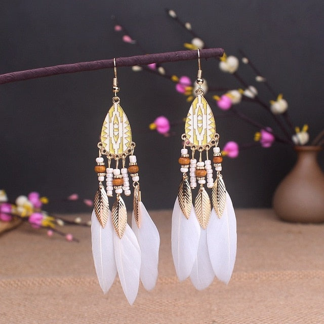 Boho Feather Tassel Earrings