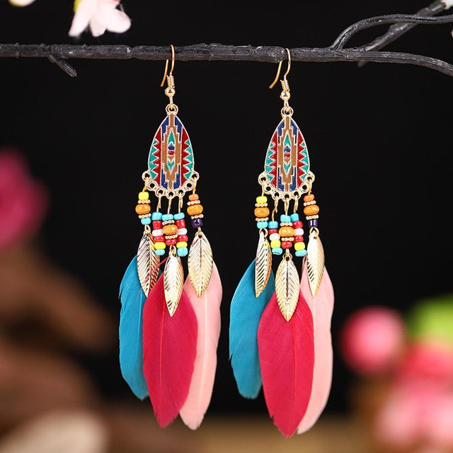 Boho Feather Tassel Earrings