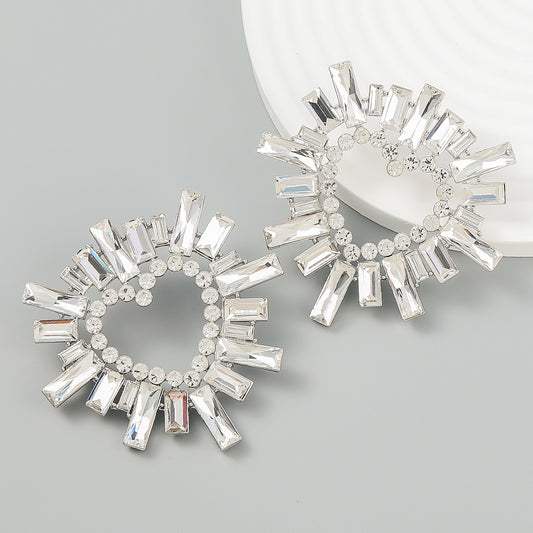 Shiny Rhinestone Flower Dangle Earrings - Top Boho