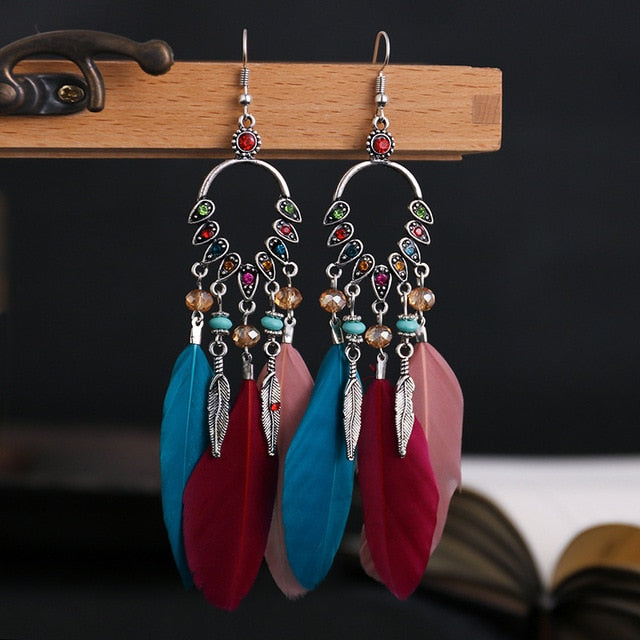Boho Feather Tassel Earrings