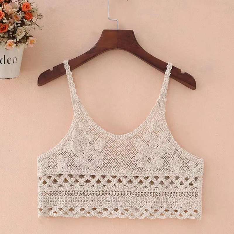 Crochet Tassel Halter Neck Crop Top - Top Boho