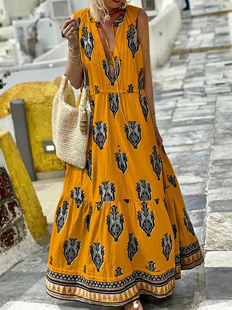 Boho Half-Open Collar Loose Dress - Top Boho
