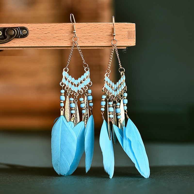 Boho Feather Tassel Earrings