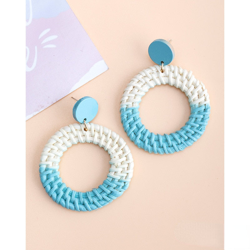 Boho Rattan With Raffia Tassel Pendant Earrings - Top Boho