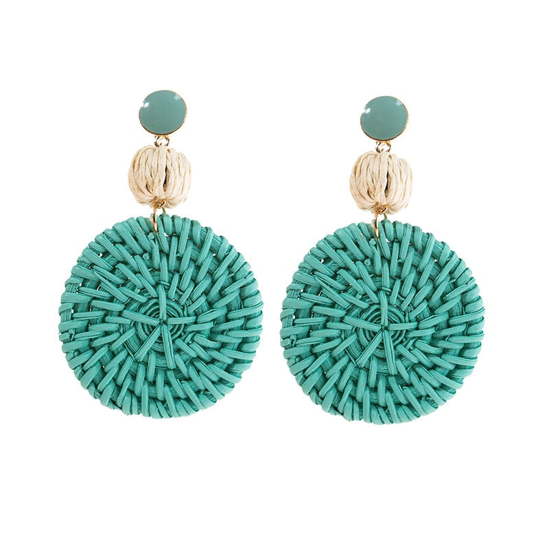 Boho Rattan With Raffia Tassel Pendant Earrings - Top Boho