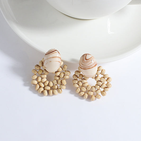 Handmade Rattan Wooden Drop Earrings - Top Boho