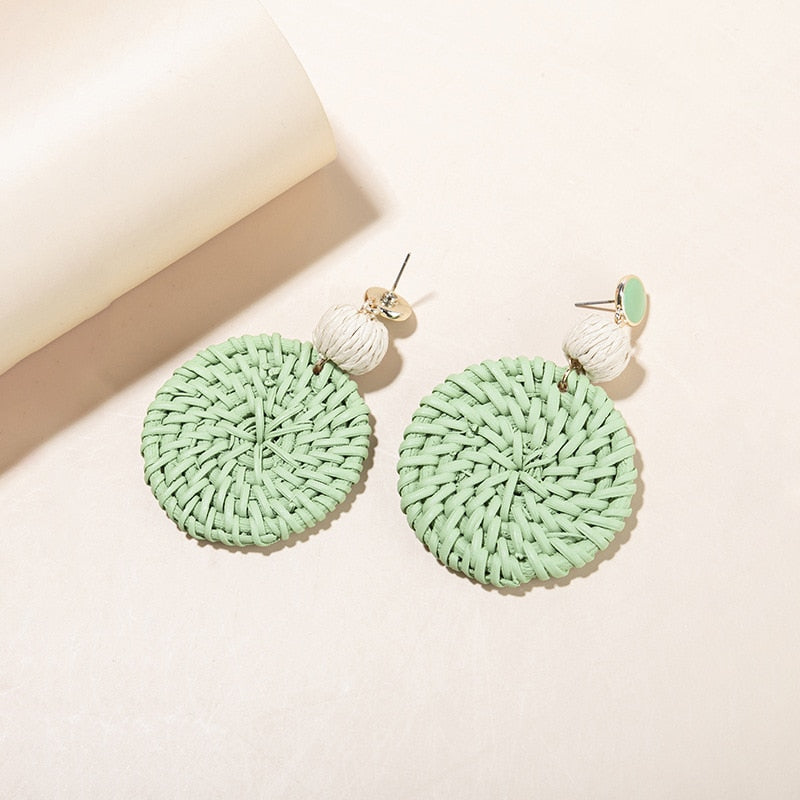 Boho Rattan With Raffia Tassel Pendant Earrings - Top Boho