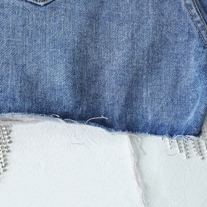 Cut-out Denim Shorts with Tassels - Top Boho