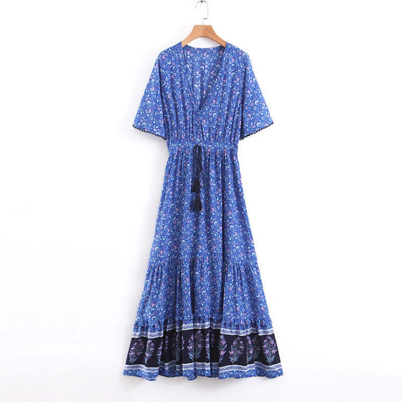 Boho Floral Print Maxi Dress