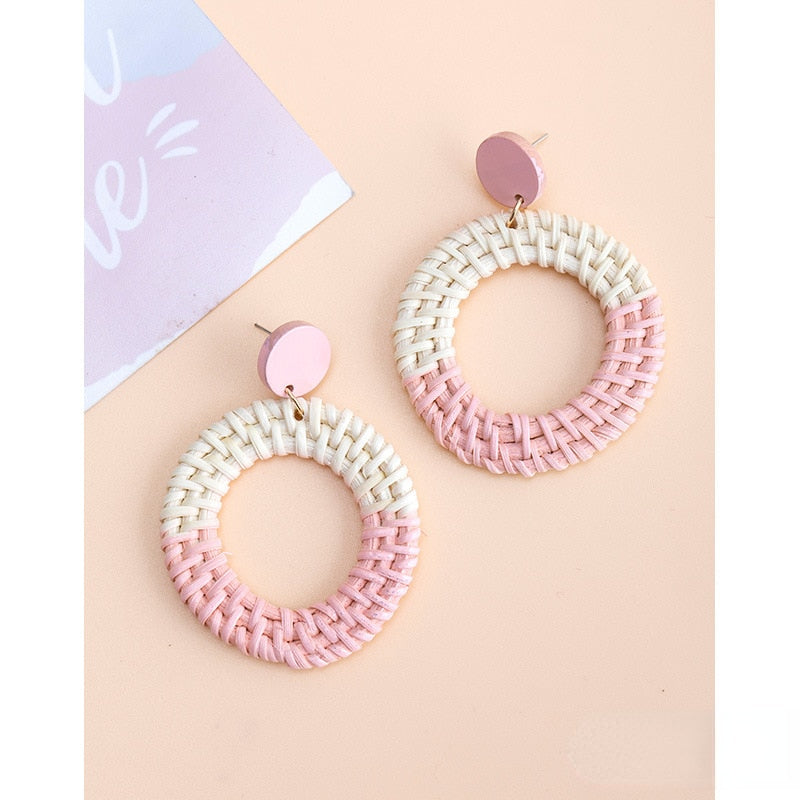 Boho Rattan With Raffia Tassel Pendant Earrings - Top Boho