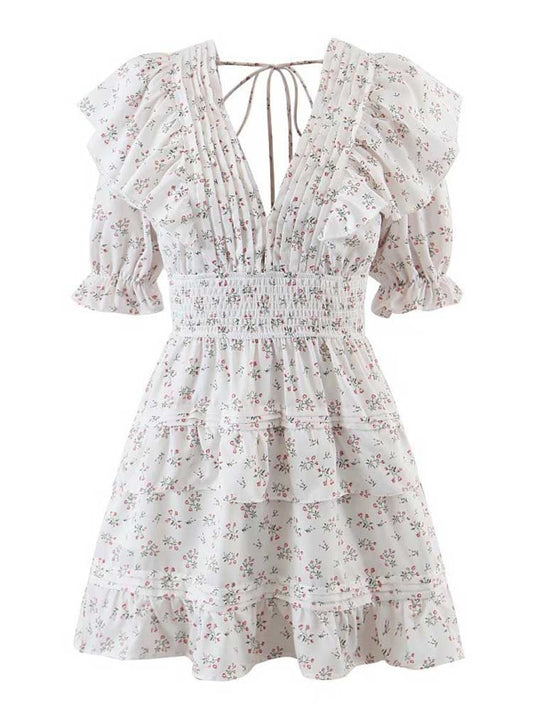 Boho V-neck Pleated Mini Dress - Top Boho