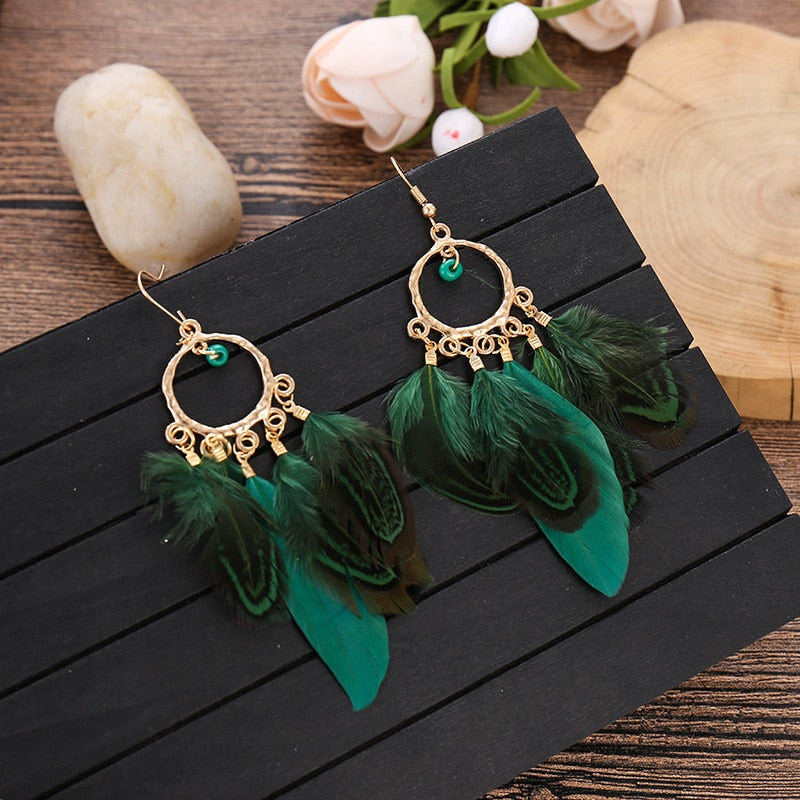 Boho Feather Tassel Earrings