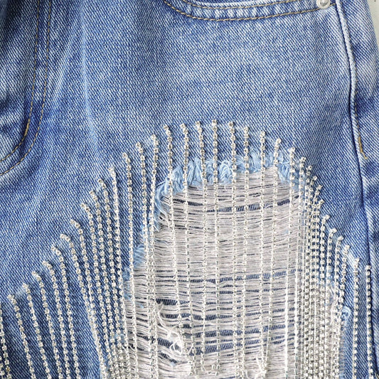 Cut-out Denim Shorts with Tassels - Top Boho